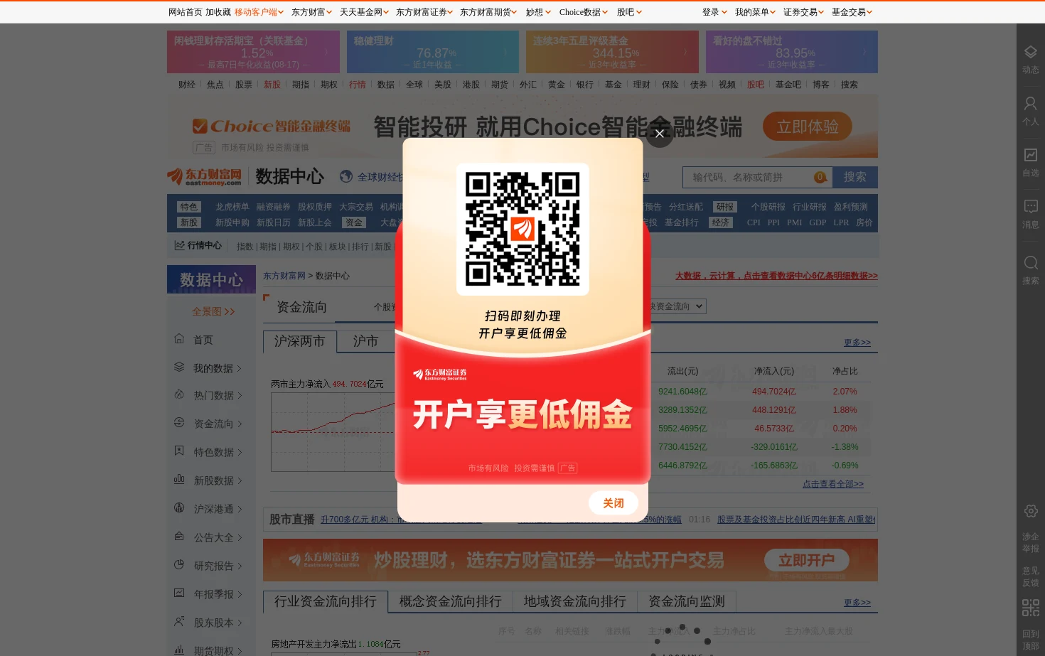 数据中心_东方财富网 页面快照